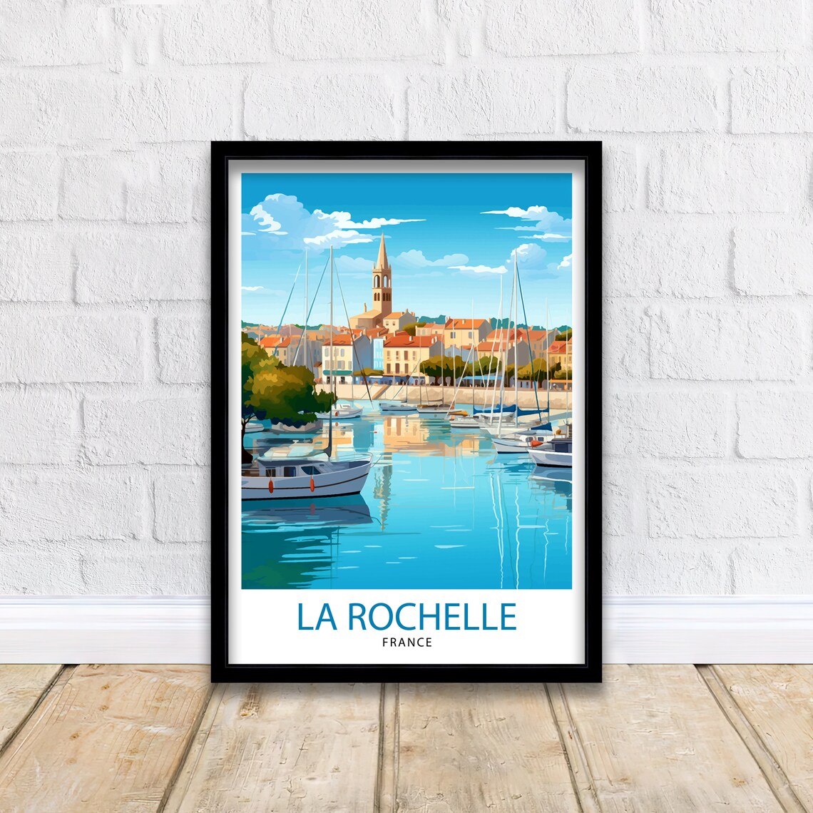 La Rochelle France Harbor Sailboats Church Tower Vintage Travel Poster - Image 2