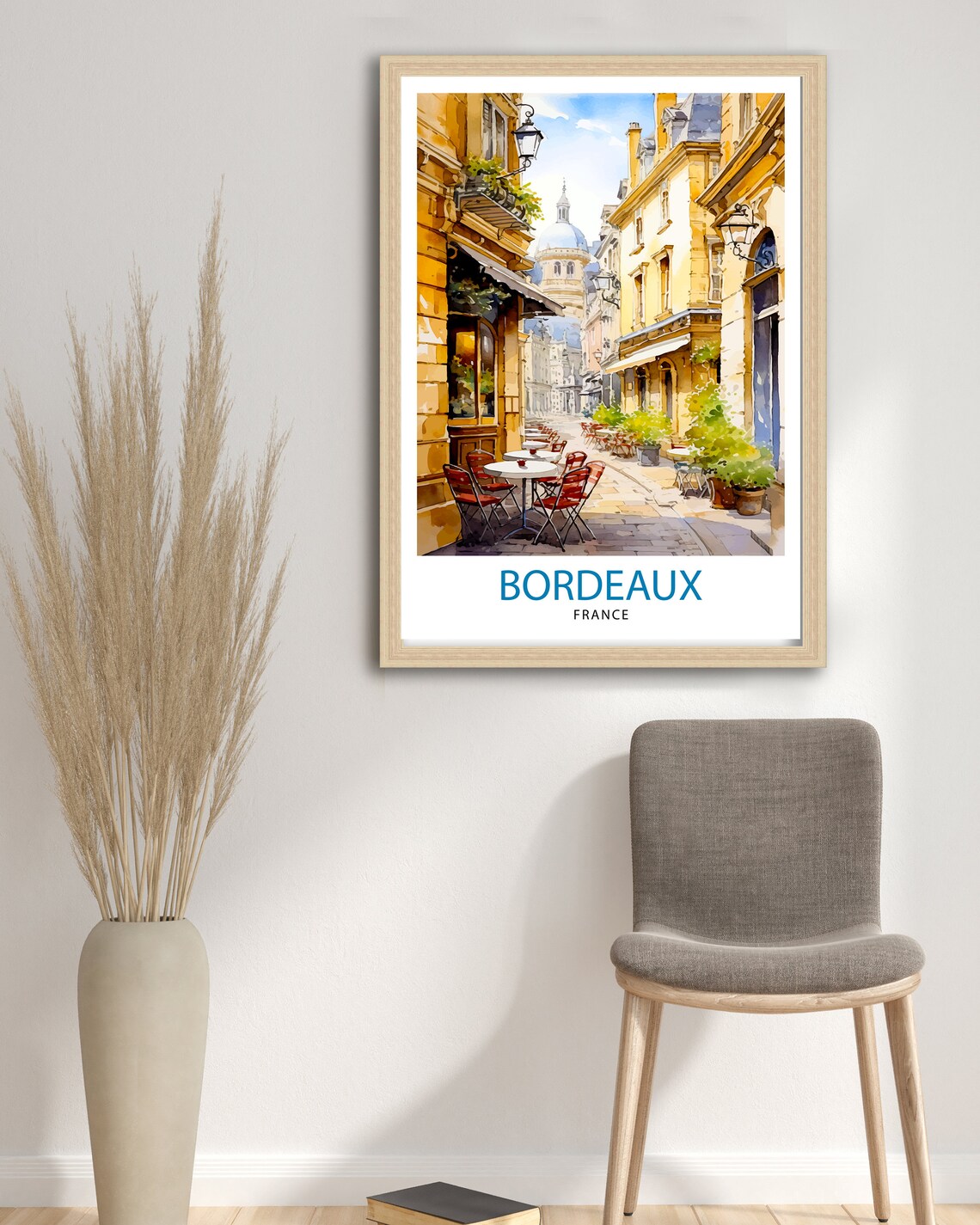 Bordeaux France Golden Street Sidewalk Cafes Watercolor Poster - Image 3