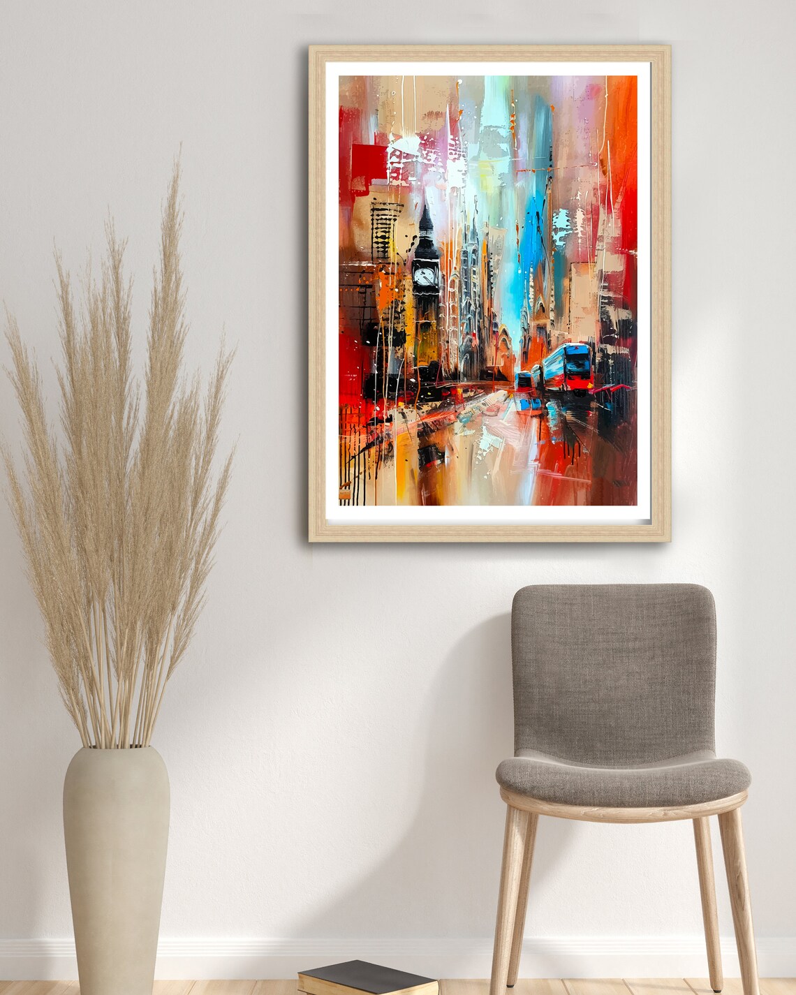Abstract London Big Ben Red Bus Rainy Street City Art Poster - Image 2