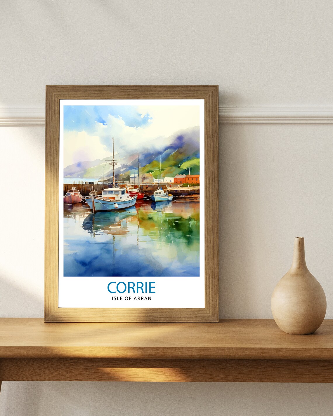 Corrie Isle of Arran Harbor Boats Watercolor Coastal Art Poster - Image 3