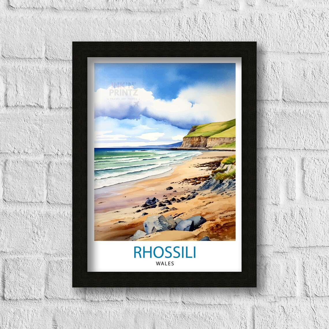 Rhossili Wales Travel Poster, Welsh Coastline View - Image 2