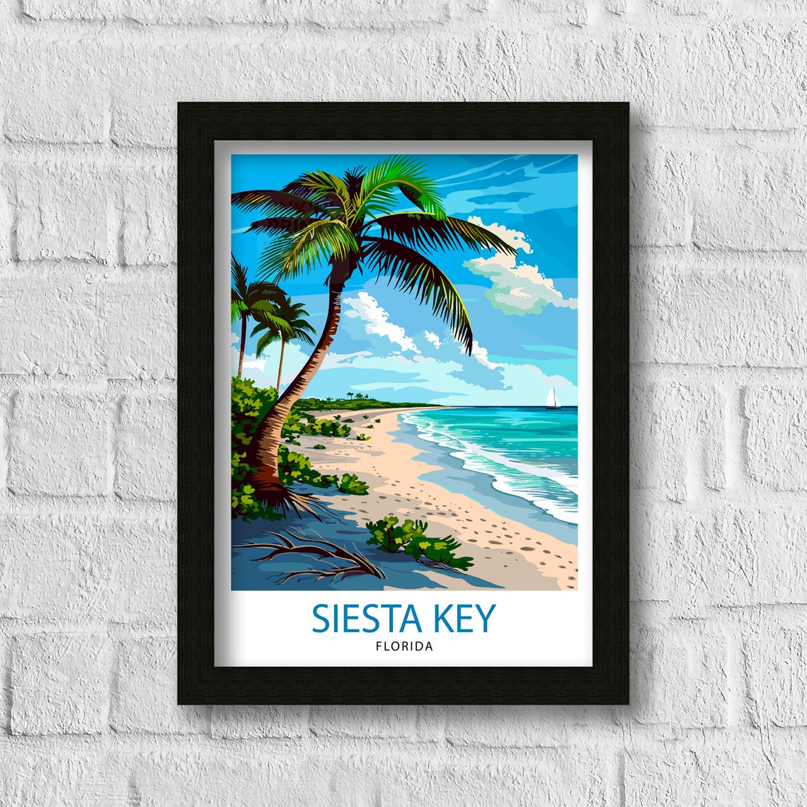 Siesta Key Florida Palm Beach Sailboat Tropical Scene Poster - Image 3