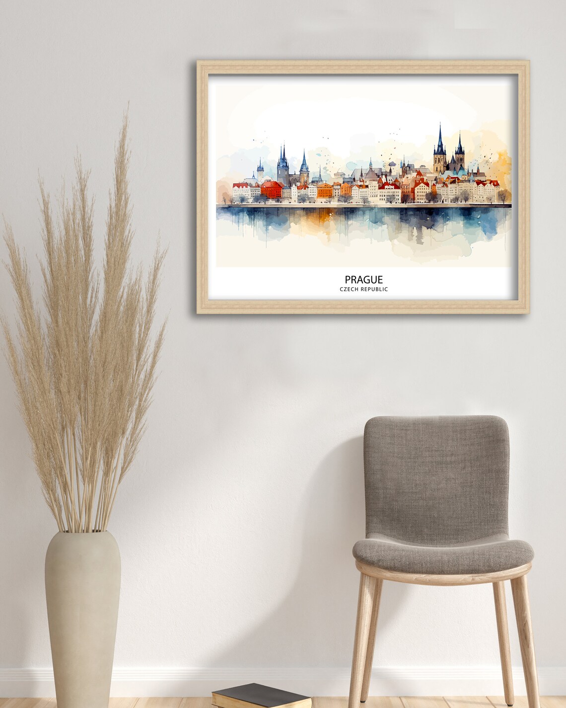 Prague Czech Republic Watercolor Old Town Skyline River Travel Poster - Image 3