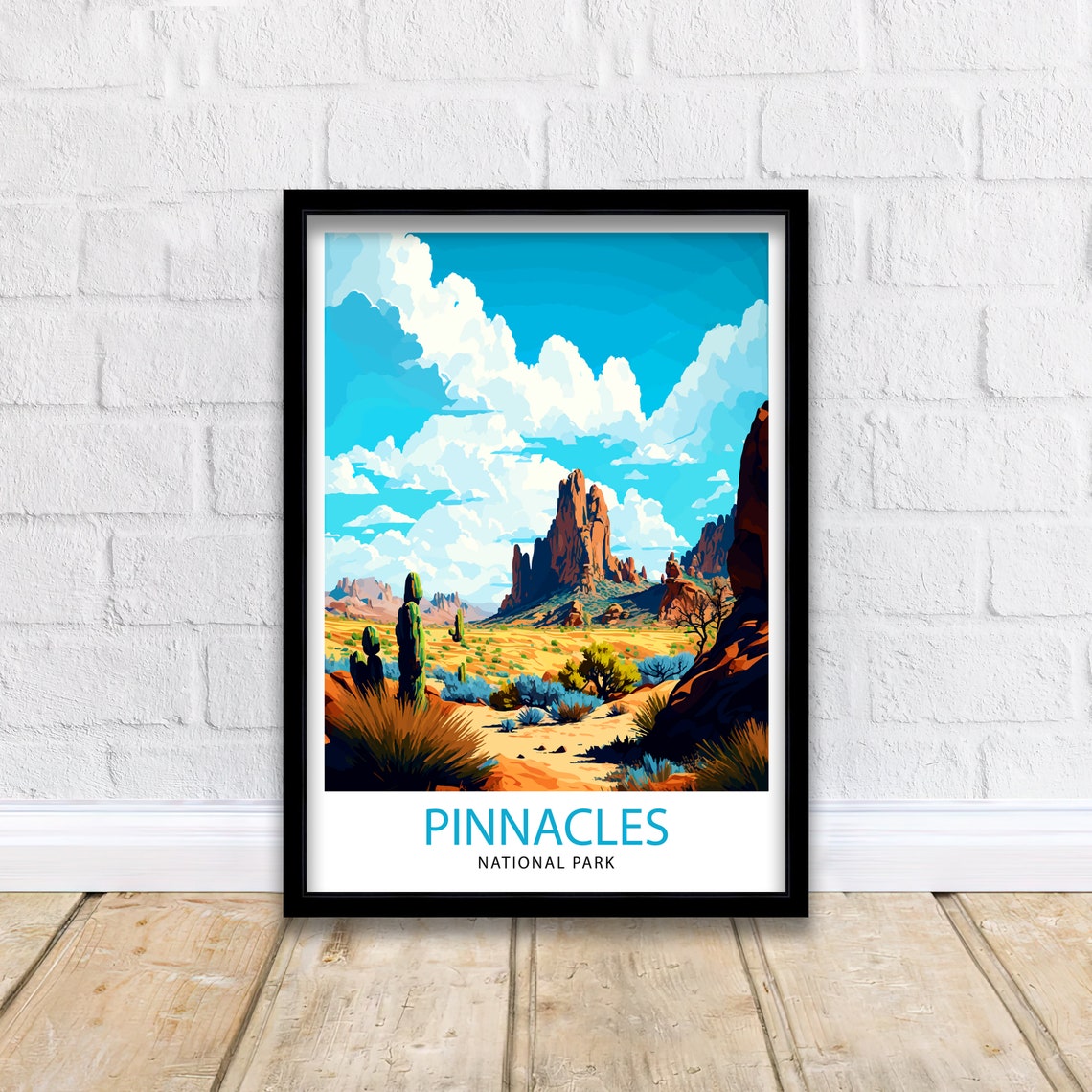 Pinnacles National Park Desert Spires Cactus Illustration Poster - Image 2