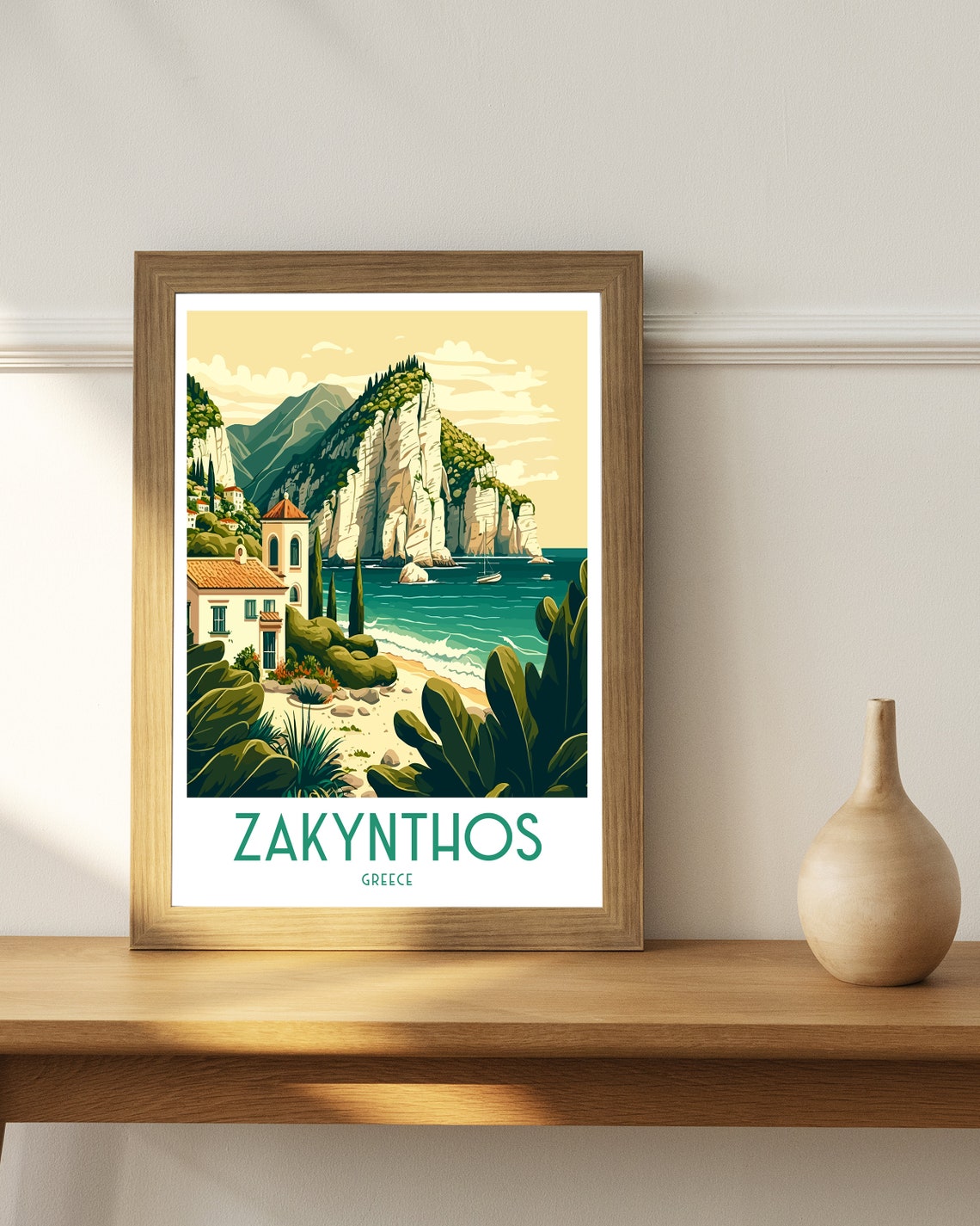 Zakynthos Greece White Cliffs Sea Cove Church Art Travel Poster - Image 3