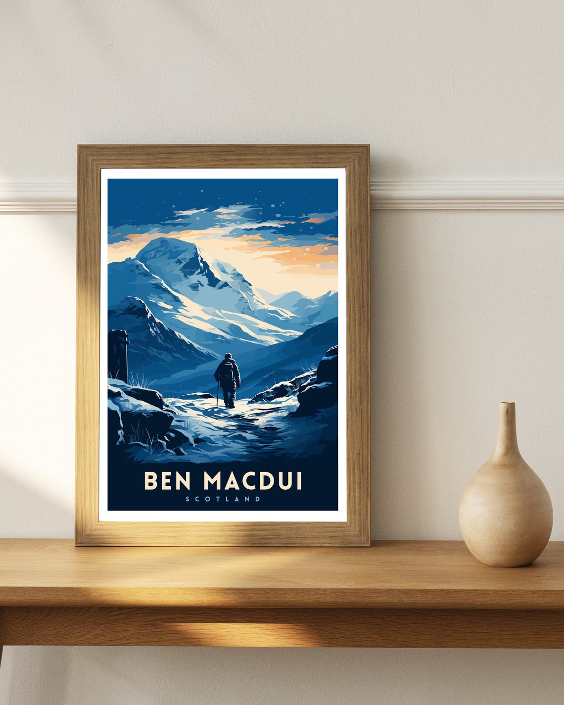 Ben Macdui Scotland Snowy Peak Hiker Dusk Trail Travel Poster - Image 2