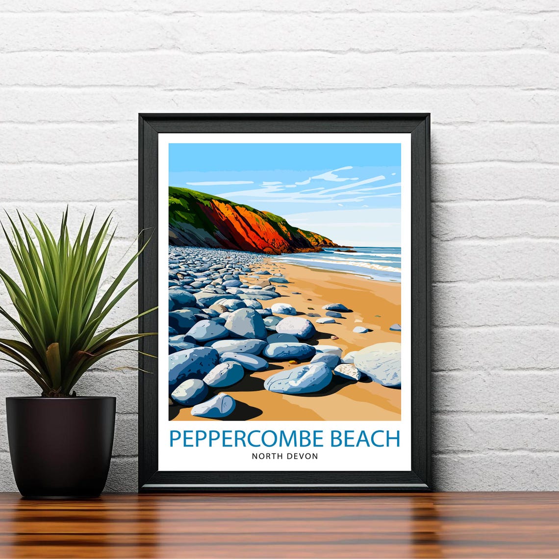 Peppercombe Beach North Devon Pebble Shore Red Cliffs Art Poster - Image 2