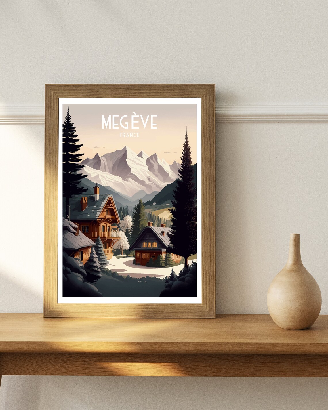 Megeve France Snowy Alpine Chalets Mountain Retro Travel Poster - Image 2