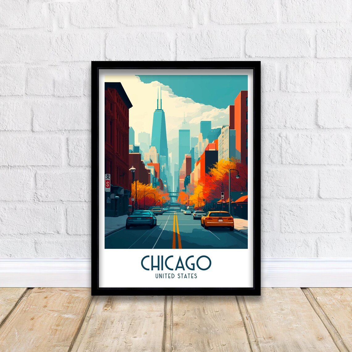 Chicago United States Autumn Street Skyline Tower View Poster - Image 2