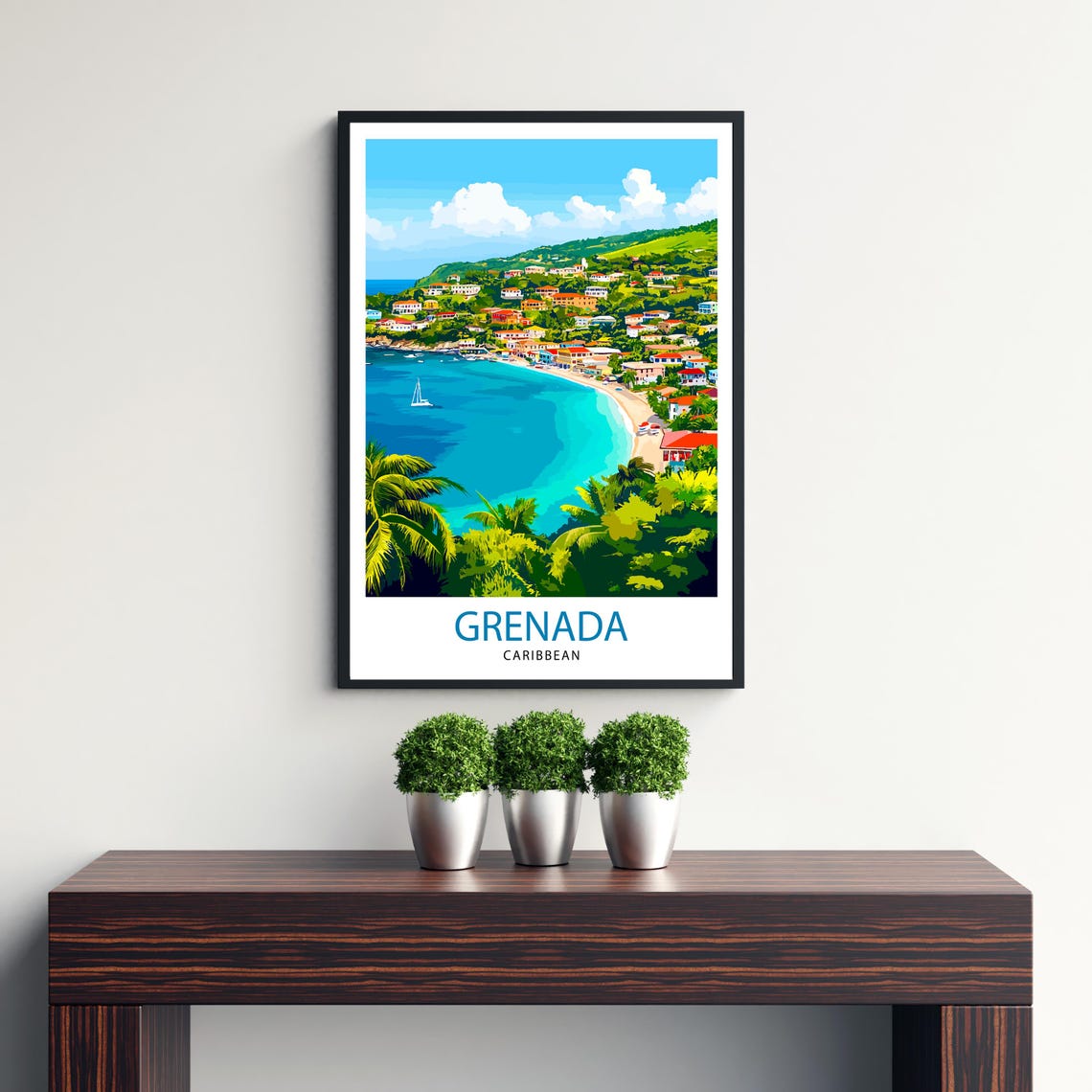 Grenada Caribbean Island Bay Town Sailboat Tropical Travel Poster - Image 3