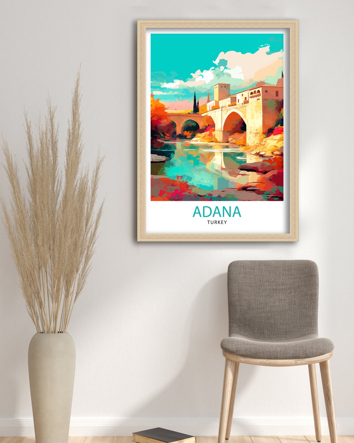 Adana Turkey Ancient Stone Bridge River Sunset City Travel Poster - Image 3