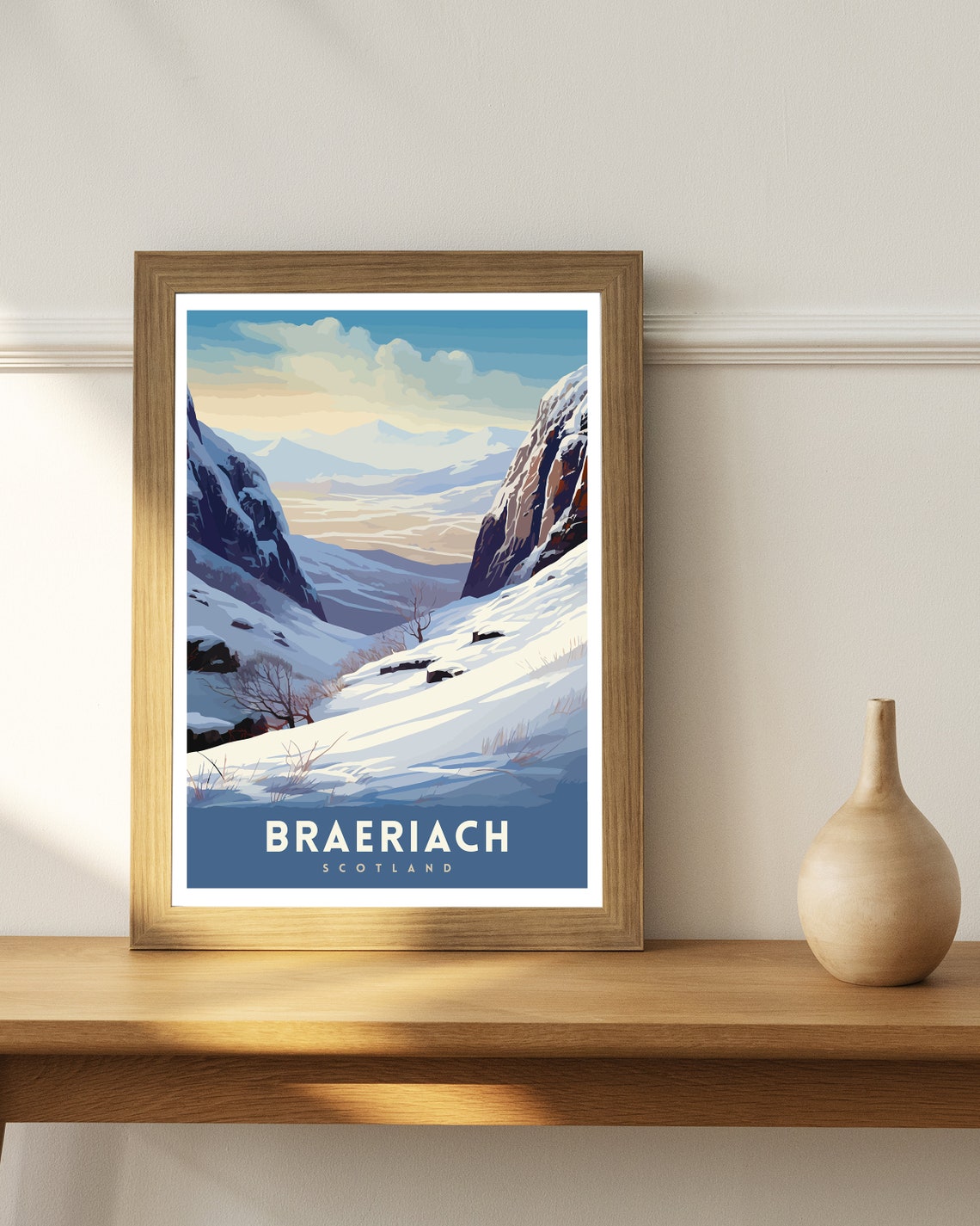 Braeriach Scotland Snowy Valley Cliffs Stylized Winter Art Poster - Image 3