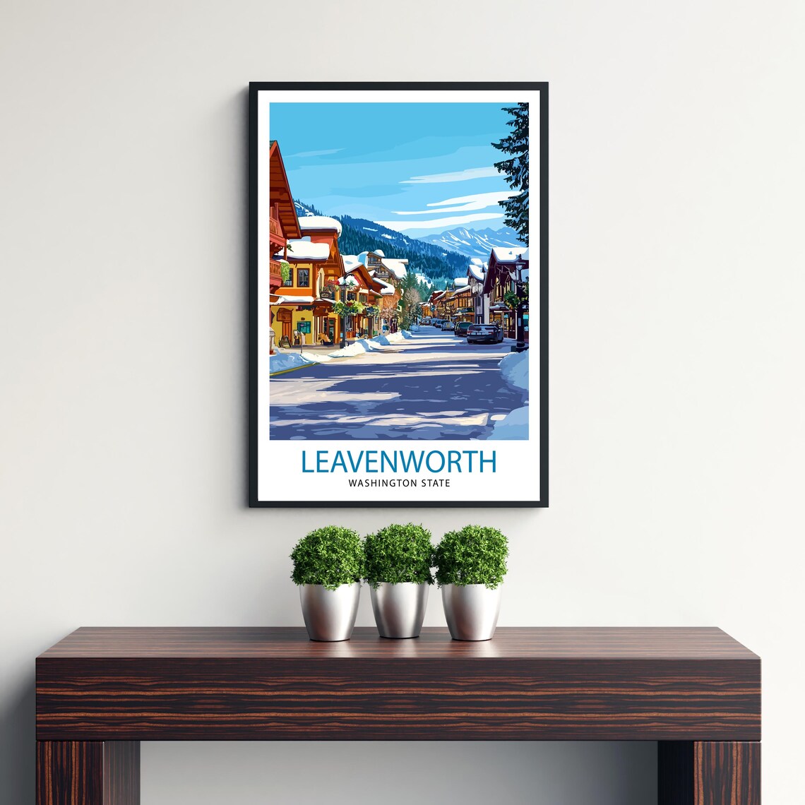 Leavenworth Washington Snowy Bavarian Village Street Travel Poster - Image 3