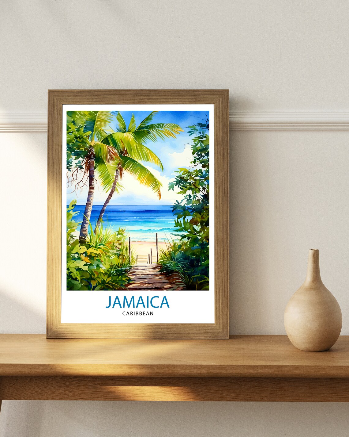 Jamaica Caribbean Palm Path to Beach Watercolor Travel Poster - Image 3