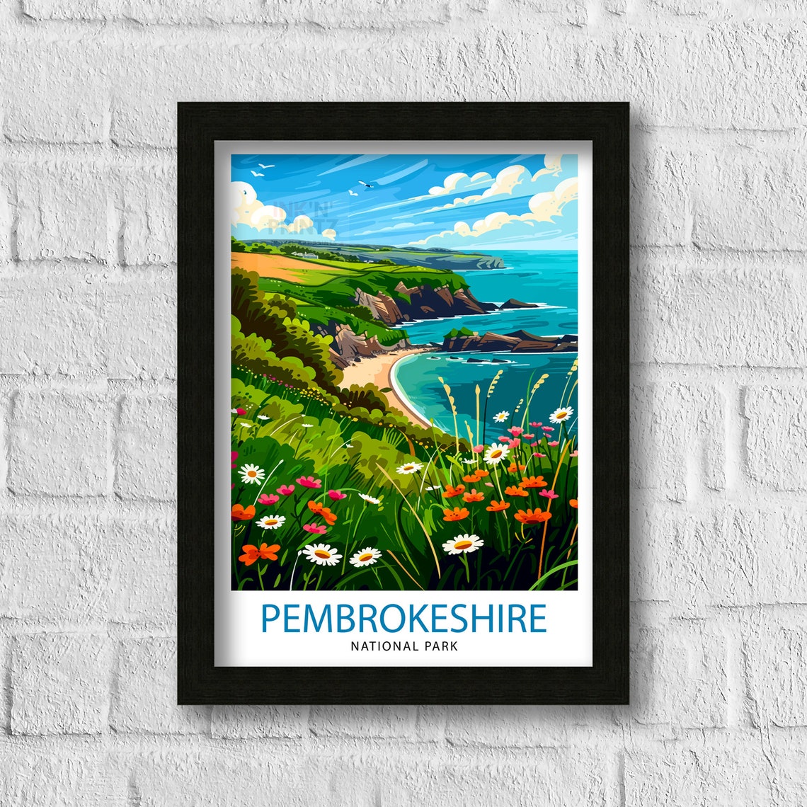 Pembrokeshire National Park Coastal Cliffs Wildflowers Travel Poster - Image 3