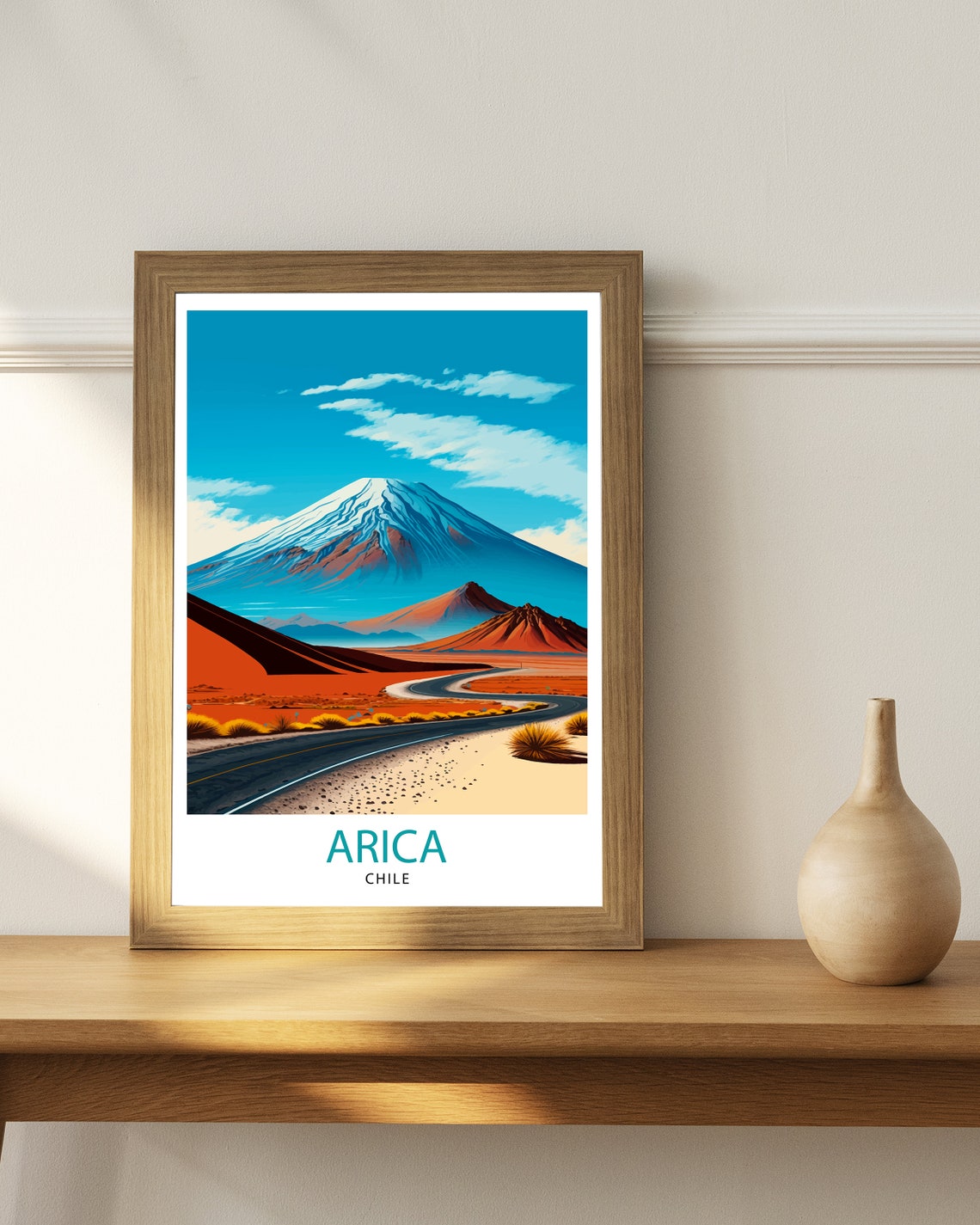Arica Chile Snowcapped Volcano Desert Road Dramatic Landscape Poster - Image 3