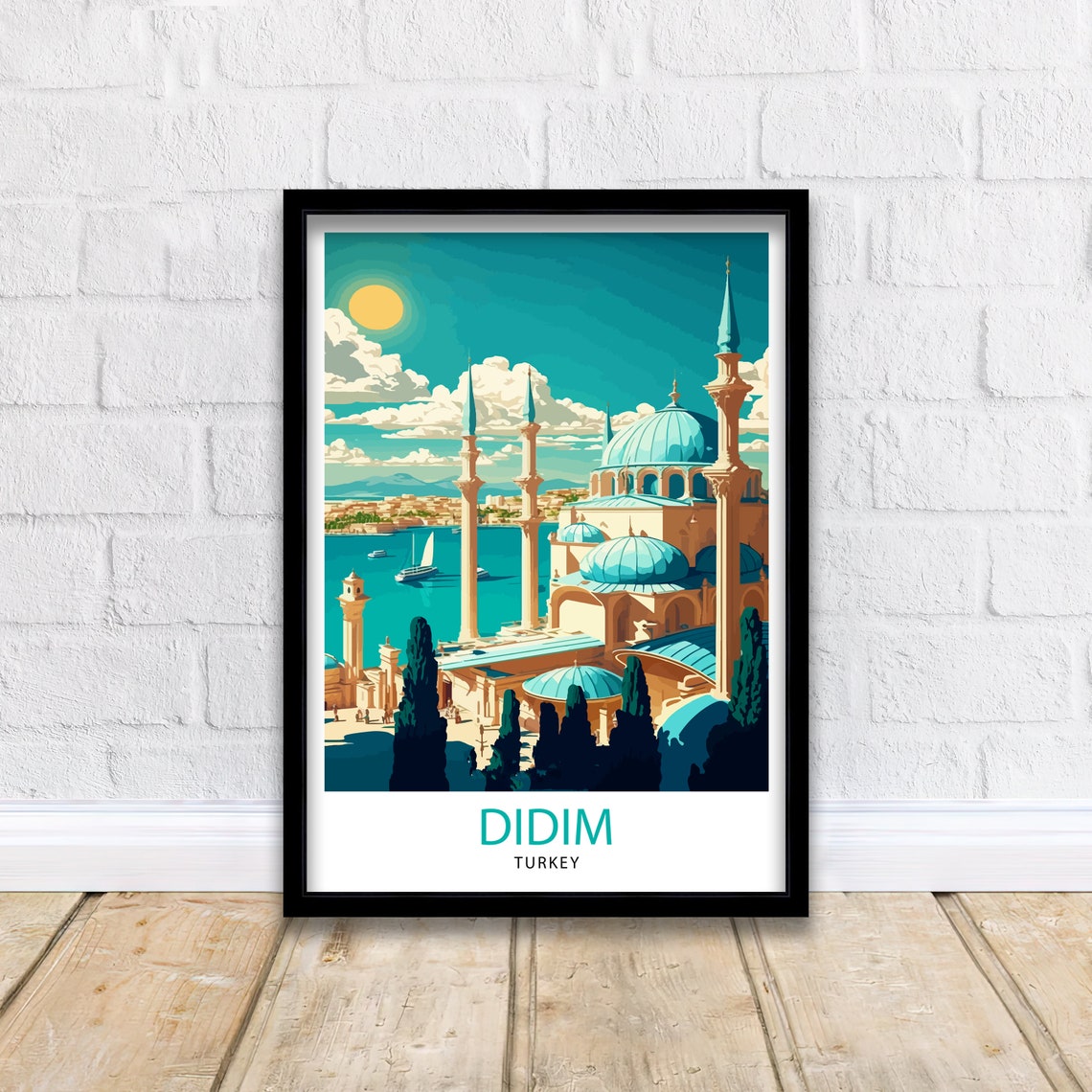 Didim Turkey Seaside Mosque Blue Domes Vintage Travel Poster - Image 3