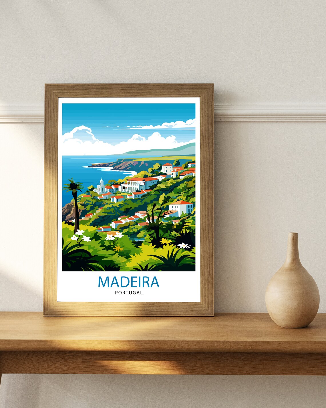 Madeira Portugal Coastal Hillside Village Flowers Island Poster - Image 2