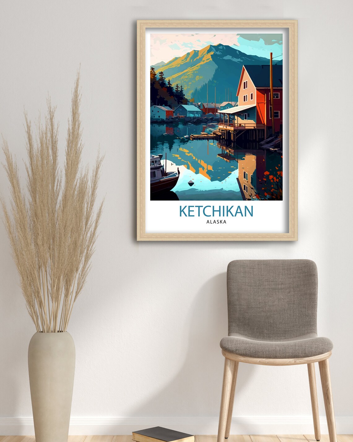 Ketchikan Alaska Colorful Harbor Mountain View Travel Poster - Image 3