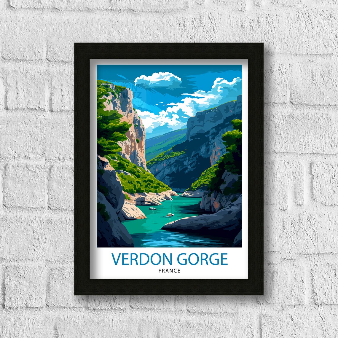 Verdon Gorge France Print Stunning Canyon Art Provence Landscape Poster Turquoise River Wall Decor French Riviera Illustration Outdoor - Image 3