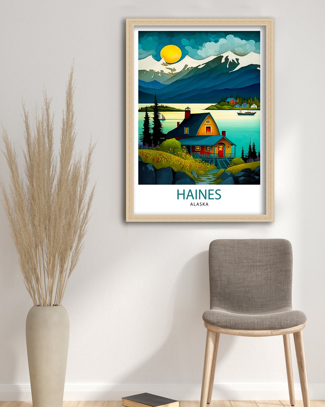 Haines Alaska Lakeside Cabin Mountain Midnight Sun Travel Poster - Image 3