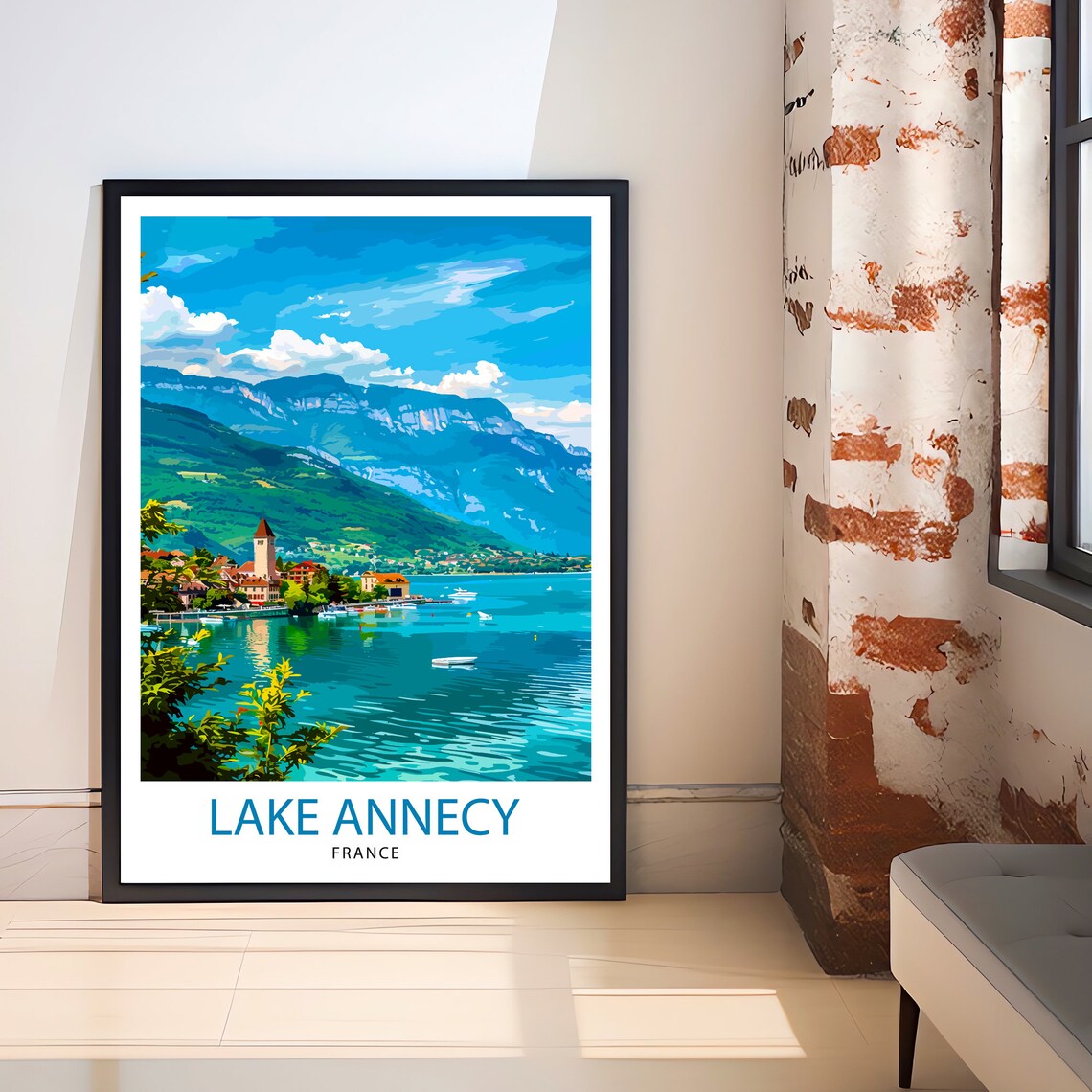 Lake Annecy France Turquoise Waters Illustrated Travel Poster - Image 3