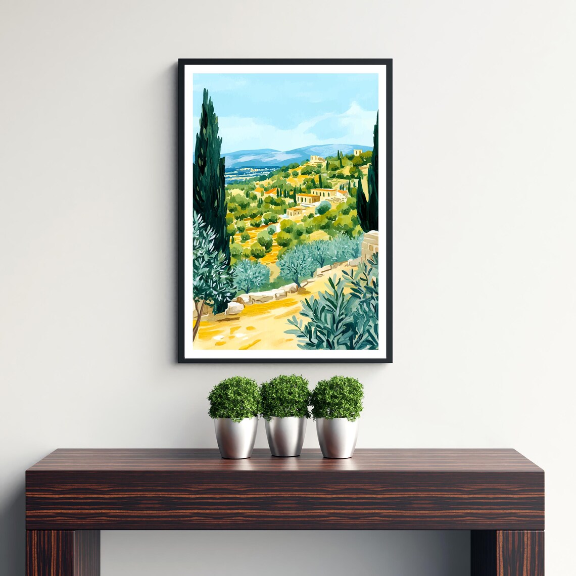 Athens Greece Olive Grove Cypress Hillside Ancient Ruins Painting Poster - Image 3