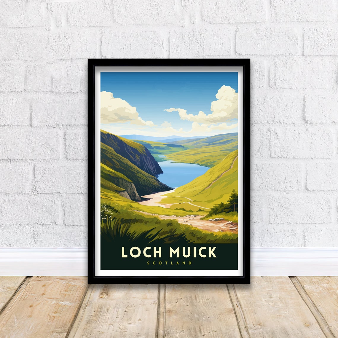 Loch Muick Scotland Green Valley Highland Loch Vintage Style Poster - Image 2