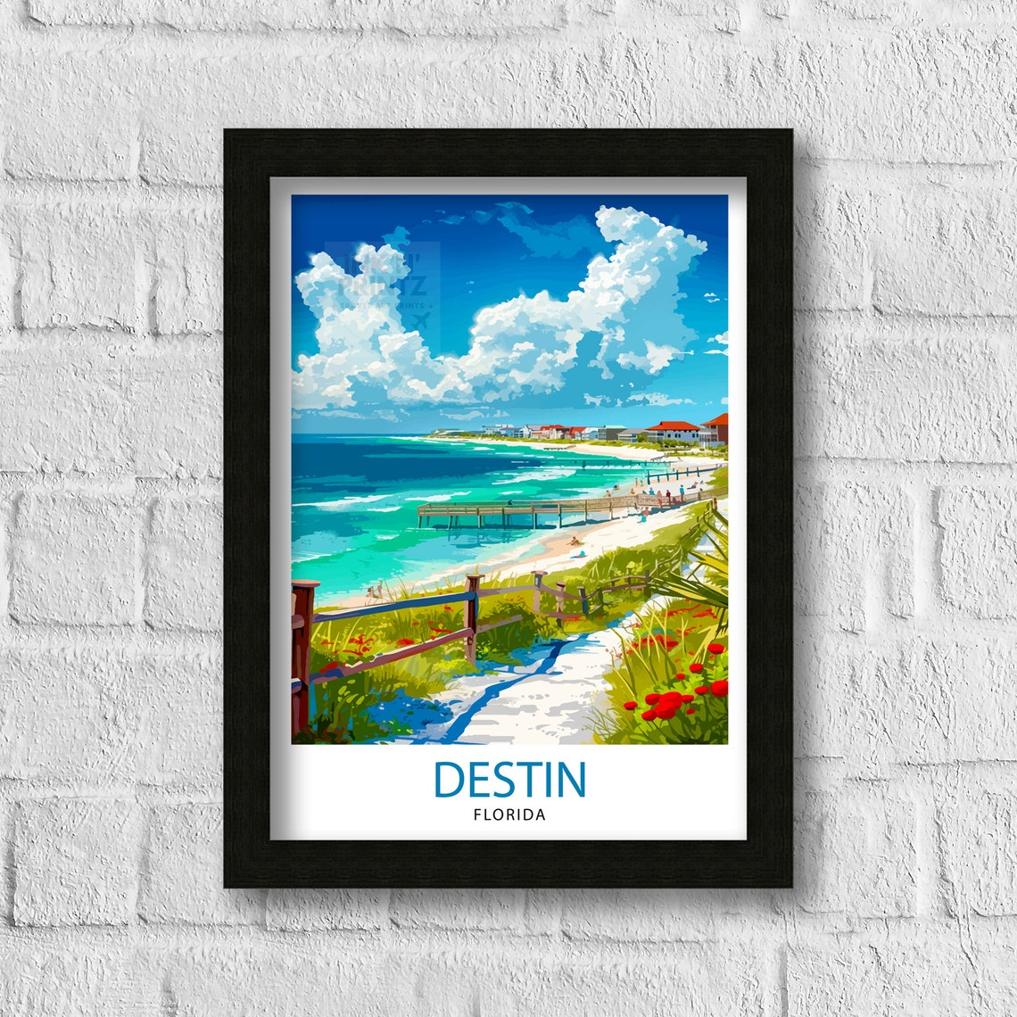 Destin Florida Emerald Coast White Sand Beach Pier Gulf Travel Poster - Image 3