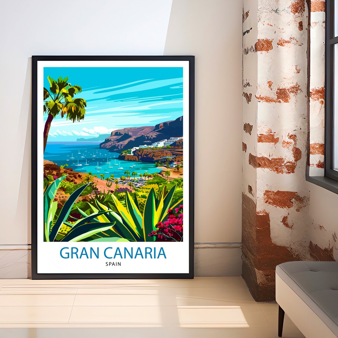 Gran Canaria Spain Coastal Harbor Sailboats Palm Trees Travel Poster - Image 3