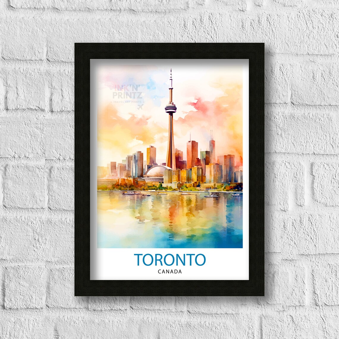 Toronto Canada CN Tower Skyline Watercolor Harbour Art Poster - Image 3