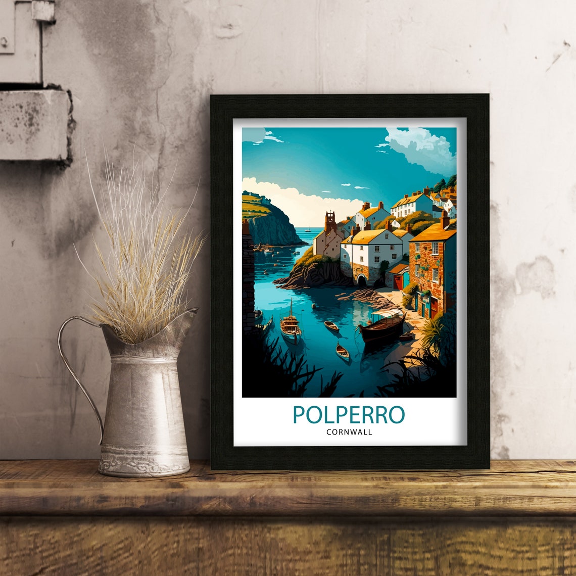Polperro Cornwall Fishing Harbor Boats Quayside Village Poster - Image 3