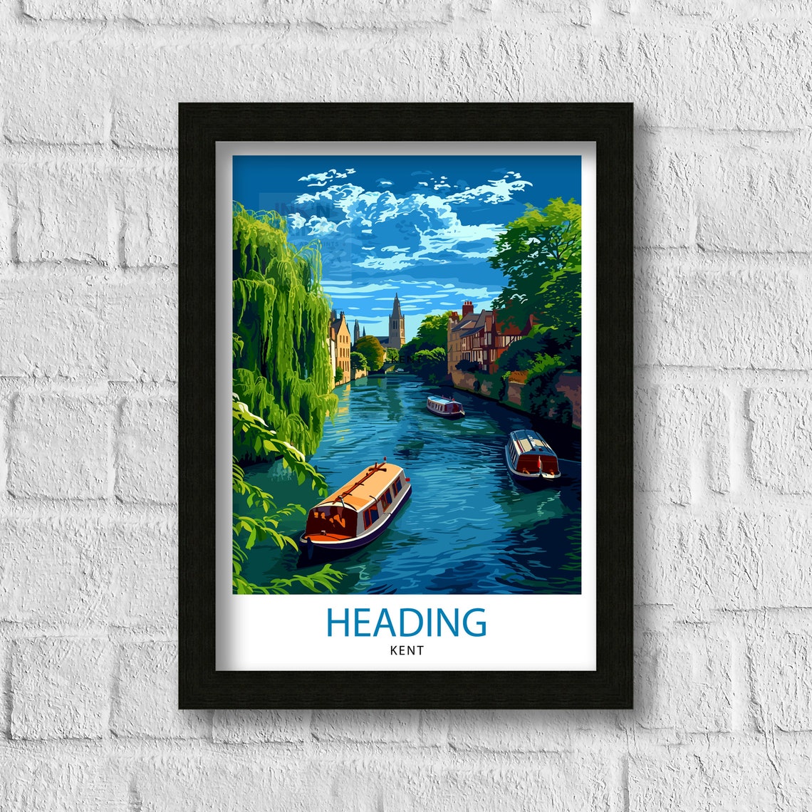 Heading Kent River Boats Willow Trees Church Spire Travel Poster - Image 3