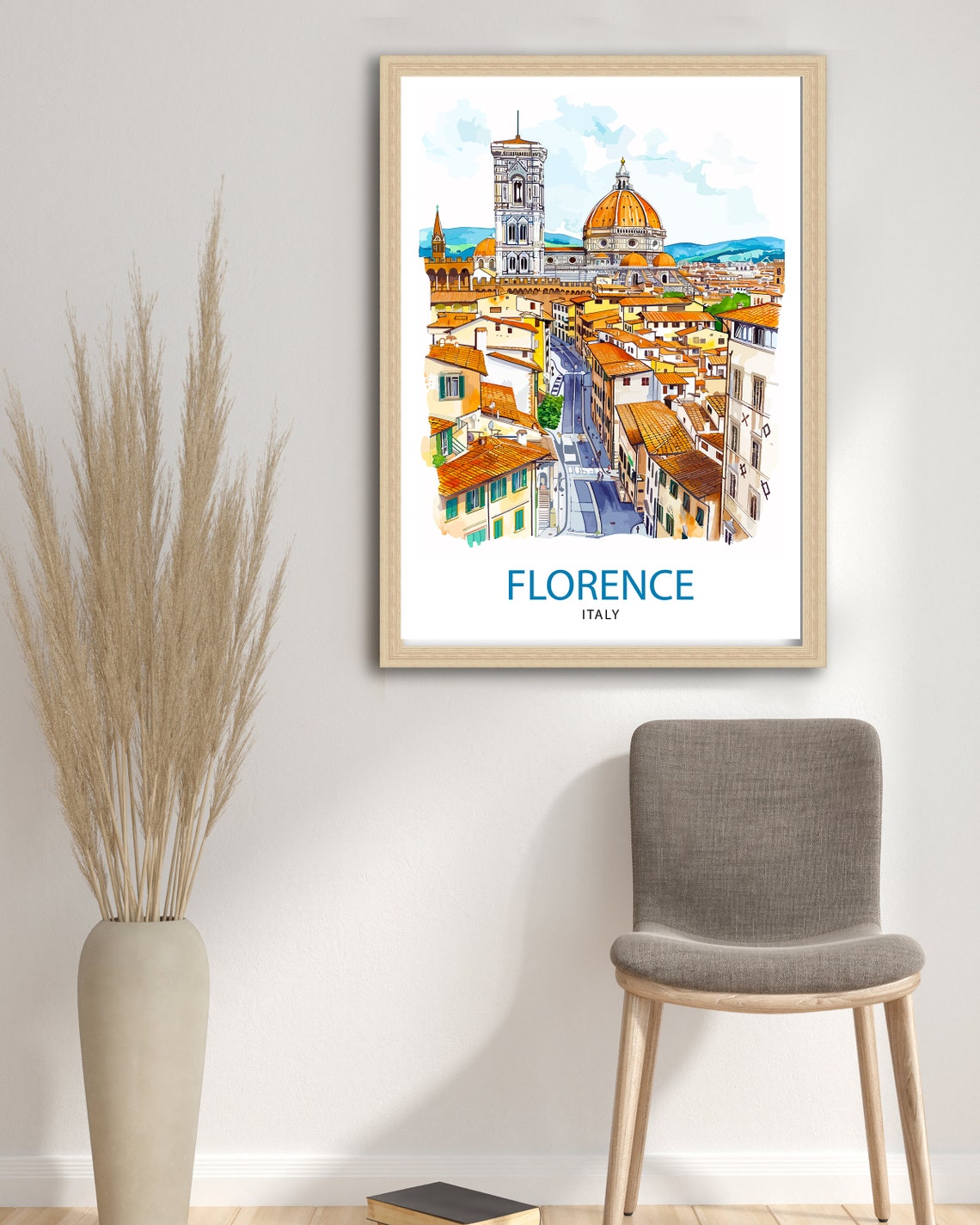 Florence Italy Duomo Old Town Ink Sketch Rooftops Travel Poster - Image 2