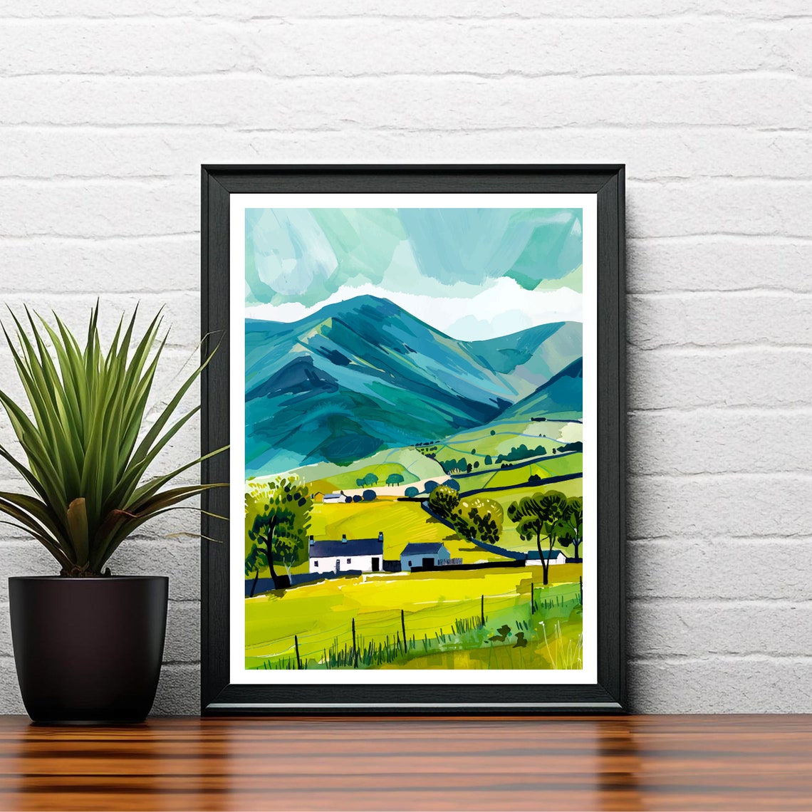 Skiddaw Lake District Mountain Cottages Meadow Landscape Poster - Image 2