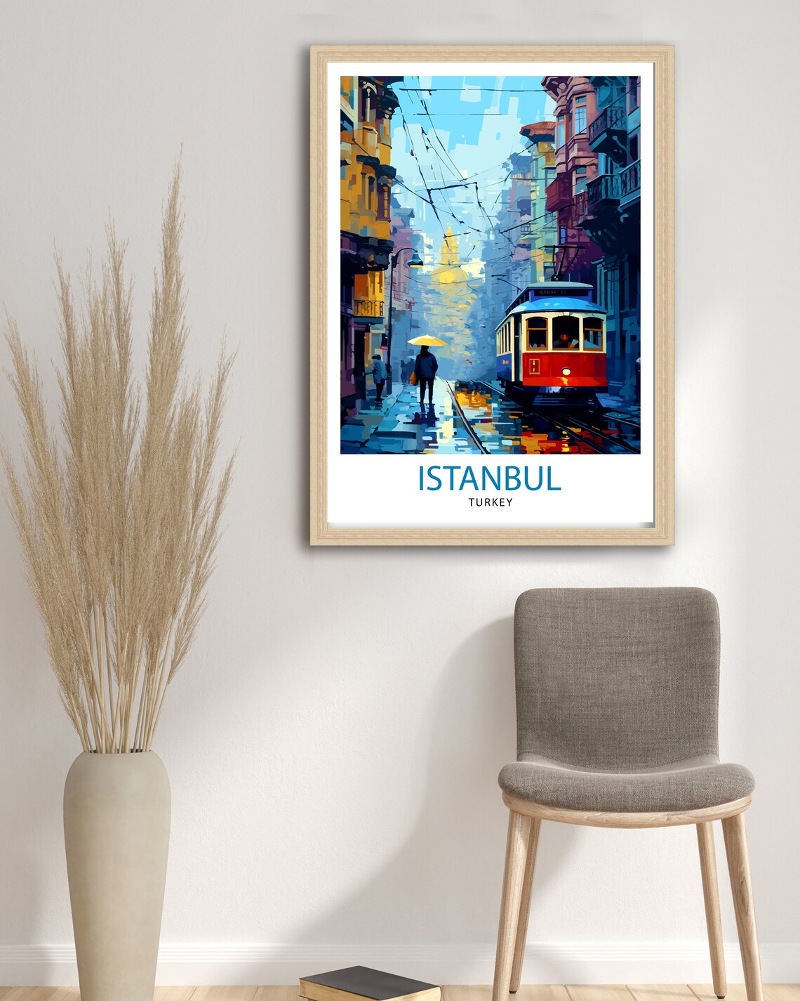 Istanbul Turkey Vintage Tram Rainy Street Painted Travel Poster - Image 2