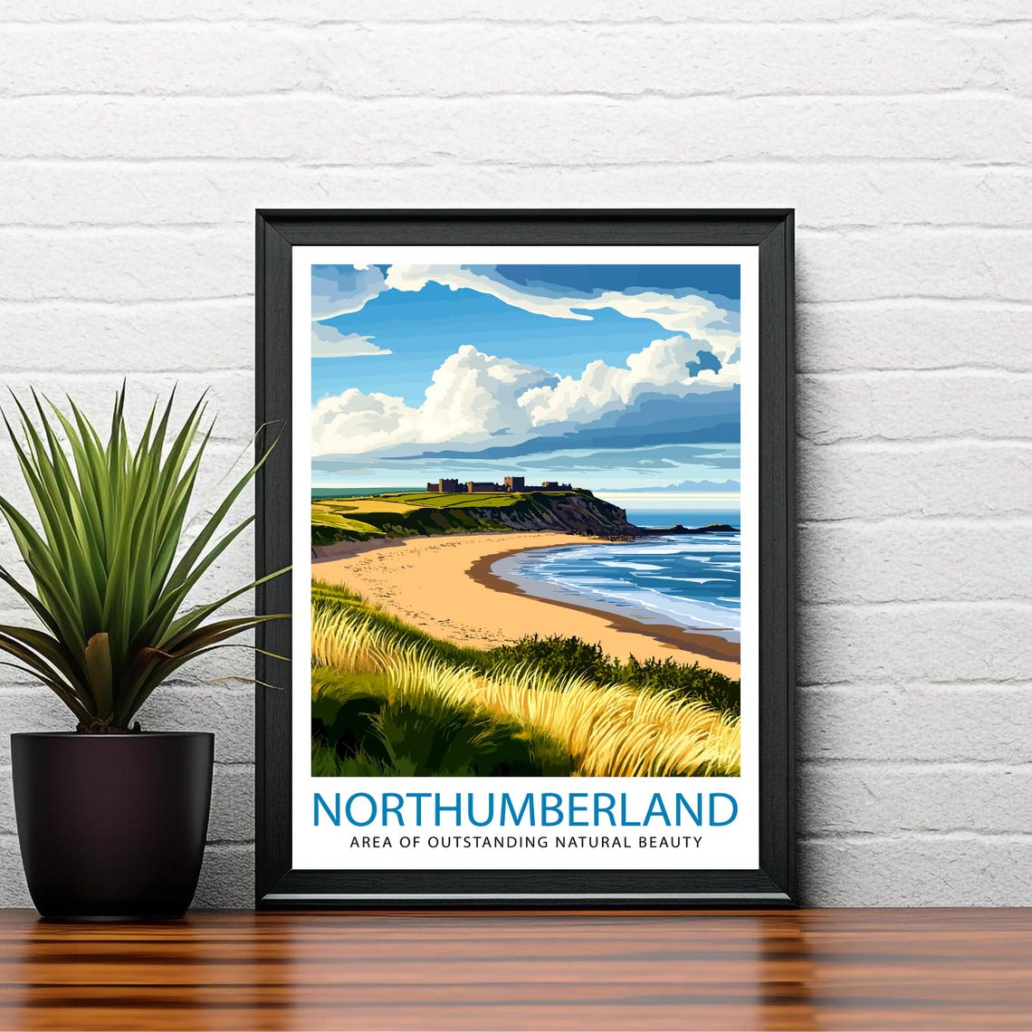 Northumberland England Coastal Beach Castle Vintage Travel Poster - Image 2
