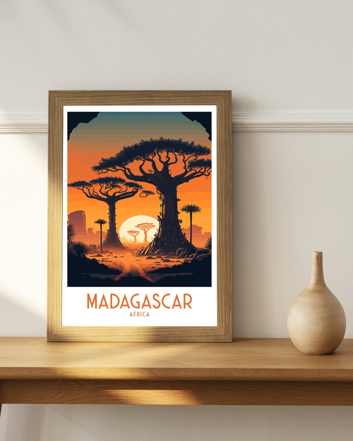 Madagascar Africa Baobab Sunset Silhouette Retro Travel Poster - Image 3