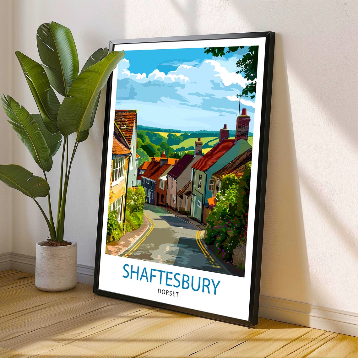 Shaftesbury Dorset Steep Cobbled Street Cottages Vintage Travel Poster - Image 3