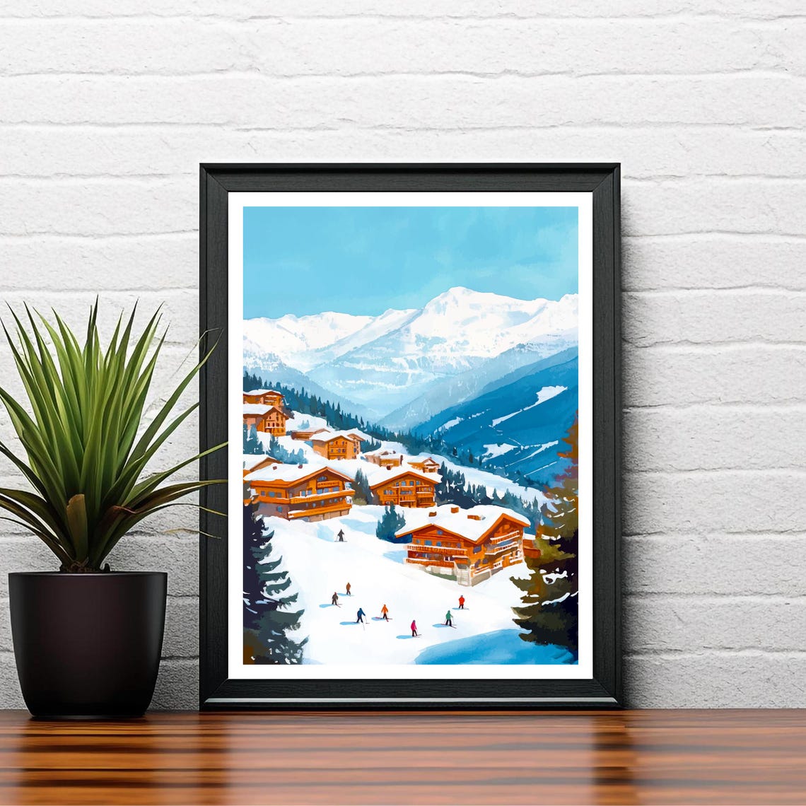 Sauze Doulx Italy Snowy Ski Village Chalets Winter Art Poster - Image 2