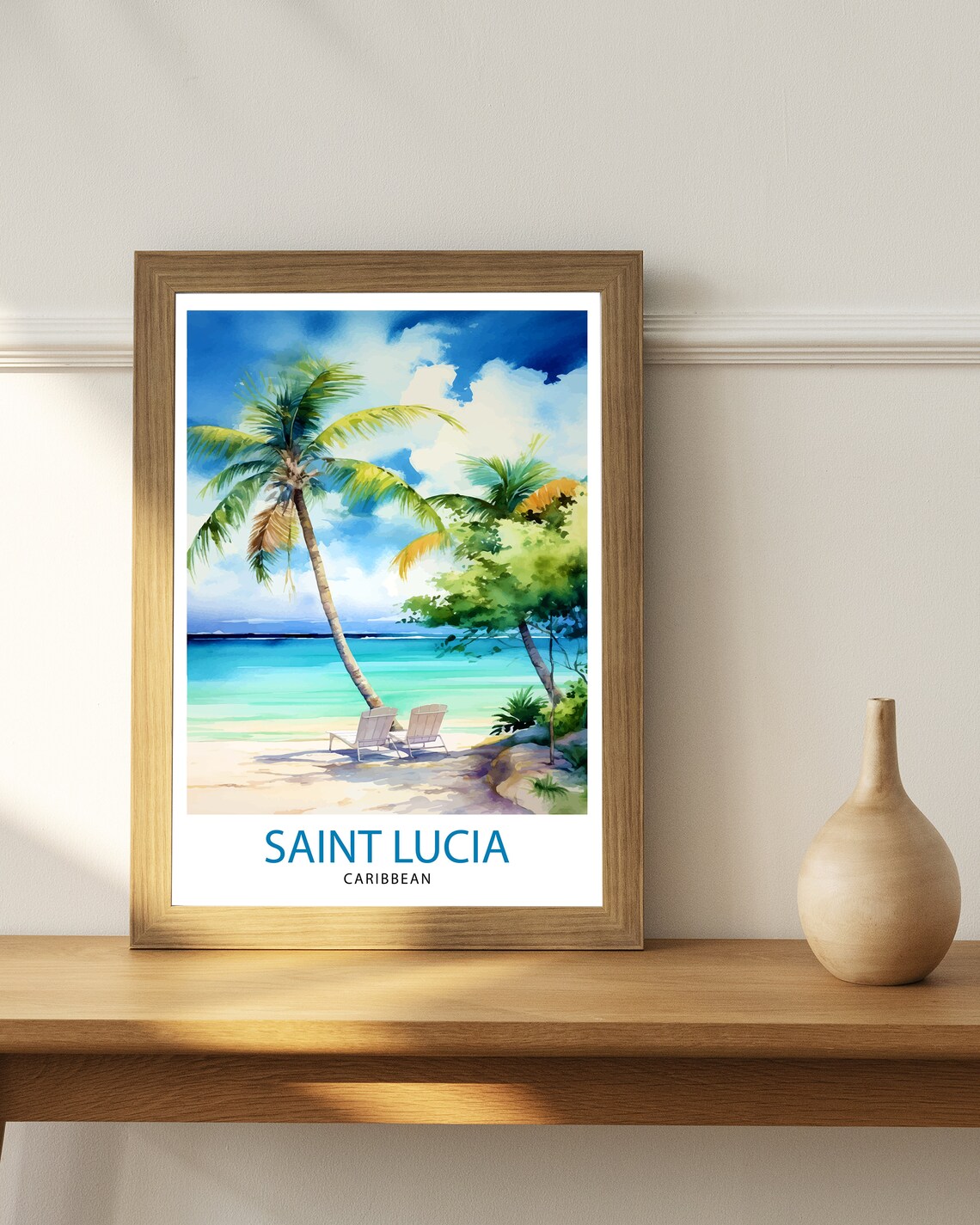 Saint Lucia Caribbean Palm Beach Seaside Watercolor Travel Poster - Image 3
