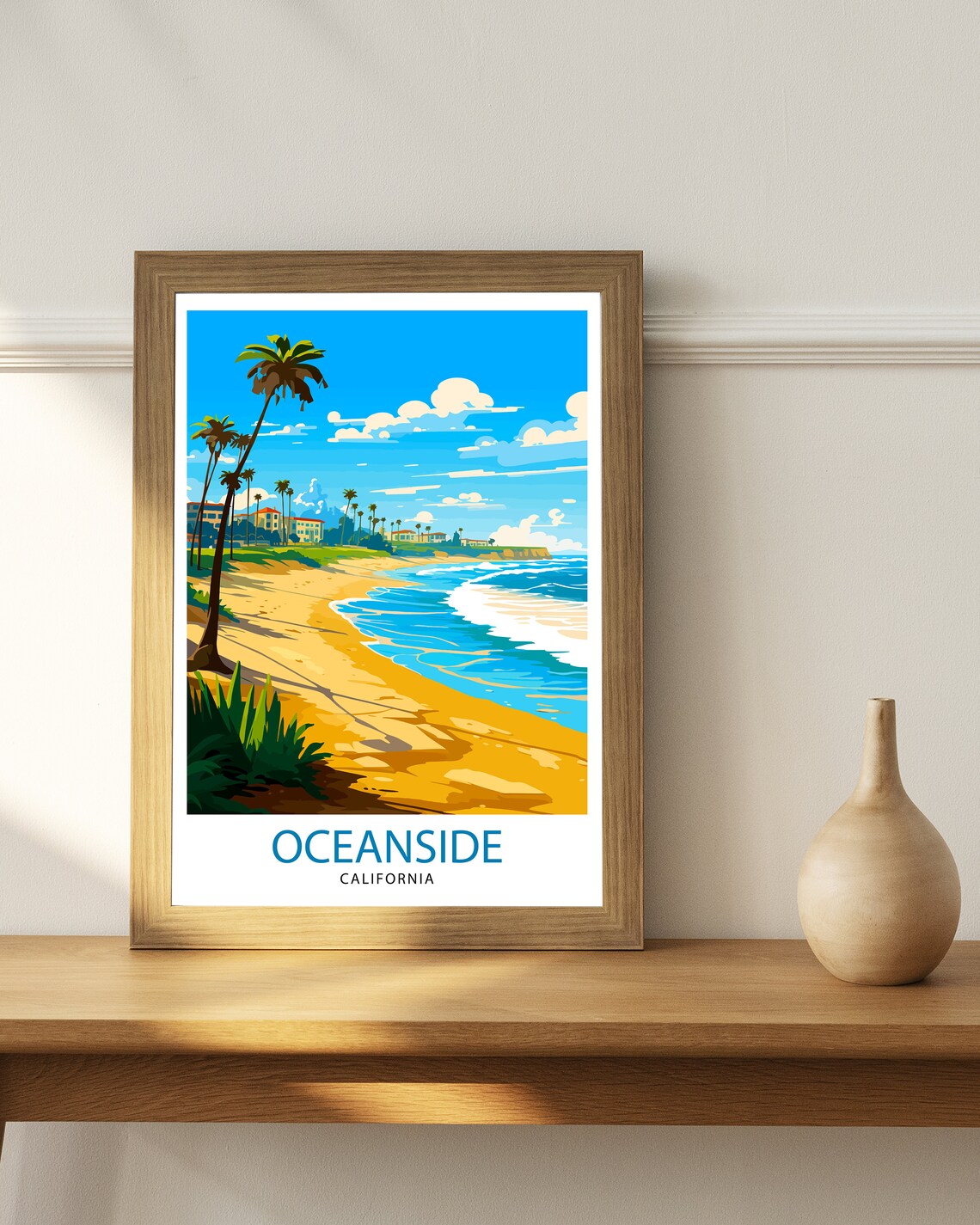 Oceanside California Golden Beach Palms Vintage Travel Art Poster - Image 2