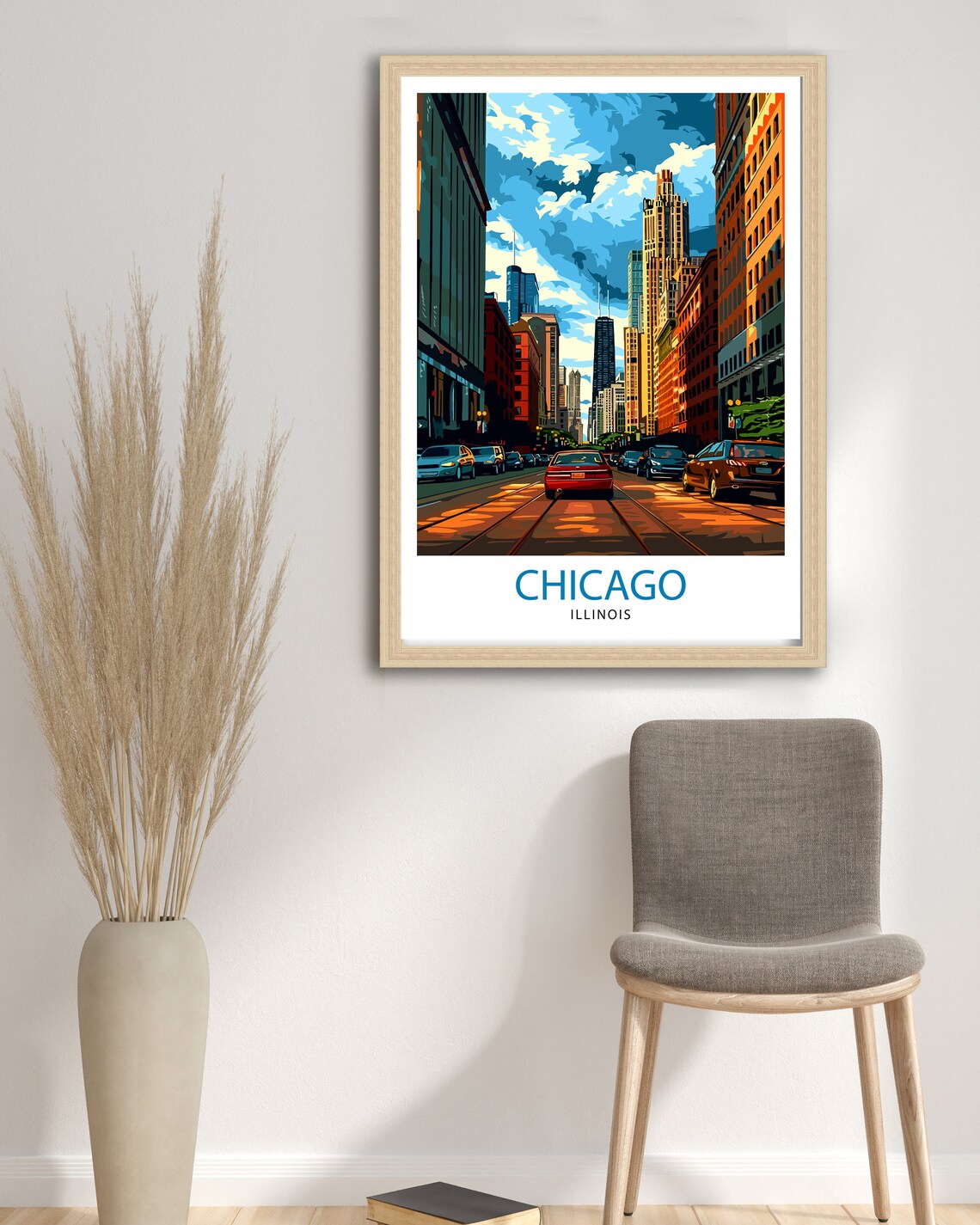 Chicago Illinois Downtown Street Skyscraper Sunset City Travel Poster - Image 2