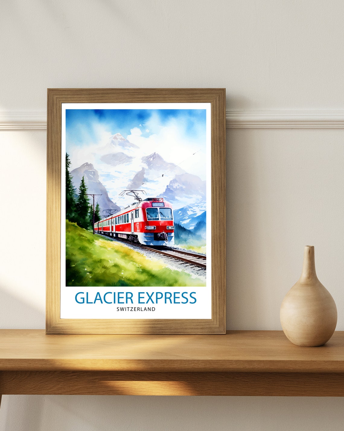 Glacier Express Switzerland Red Train Alpine Mountain Travel Poster - Image 3