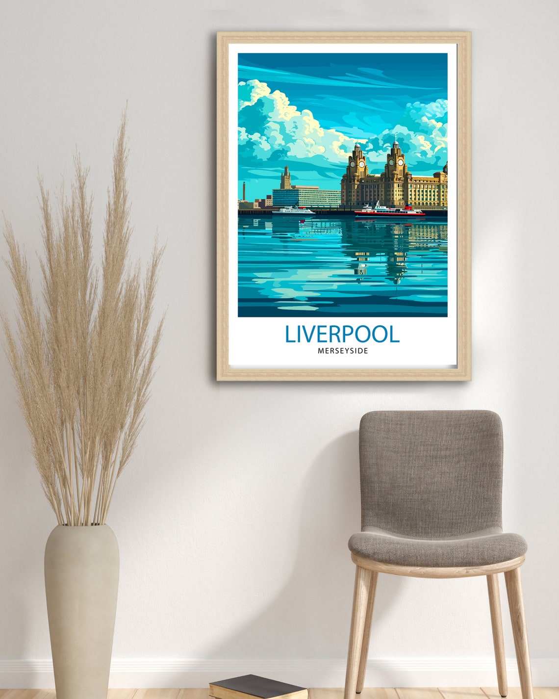Liverpool Merseyside Waterfront Liver Building Ferry Scene Poster - Image 2
