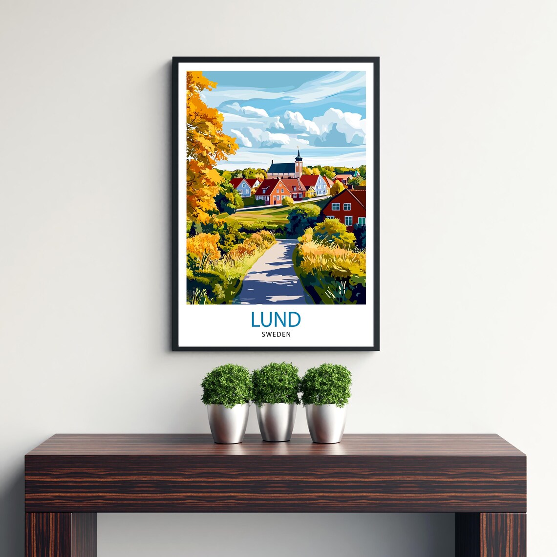 Lund Sweden Village Church Autumn Cottages Country Road Poster - Image 2