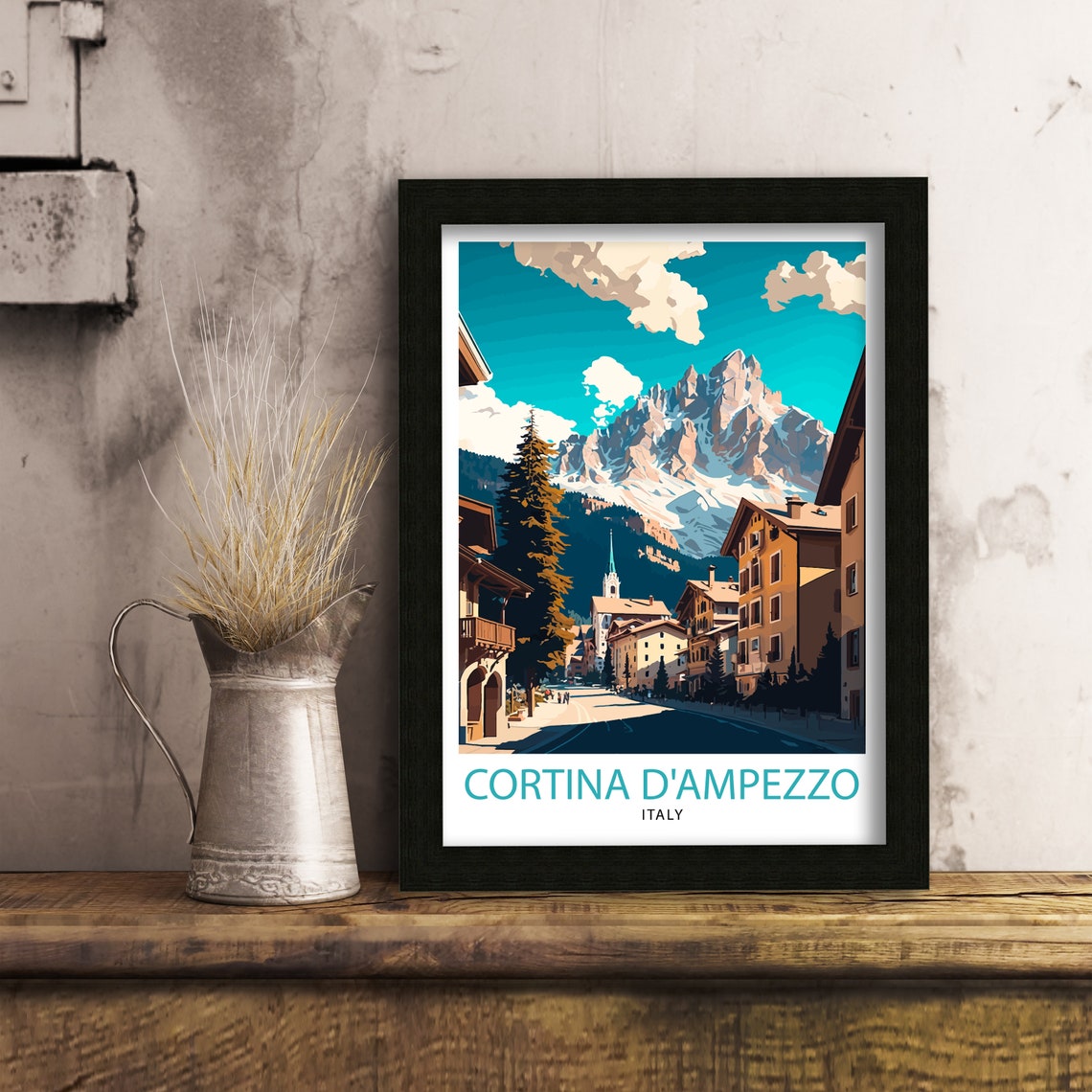Cortina D'Ampezzo Italy Dolomite Alpine Town Street Travel Poster - Image 3