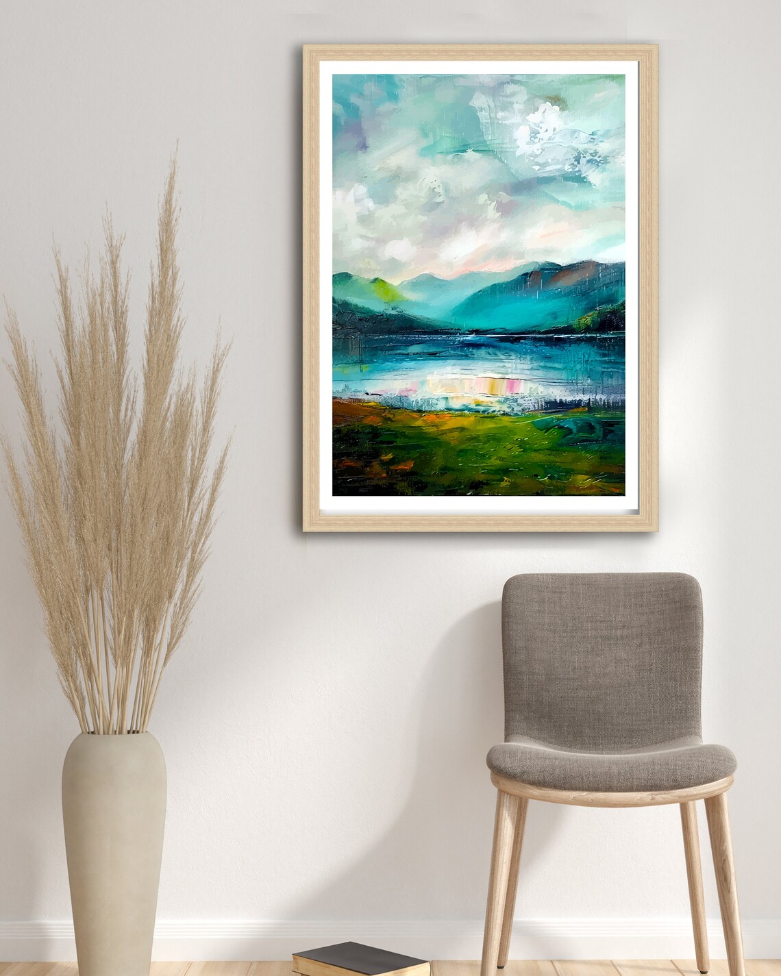Lake District England Teal Lake Green Hills Misty Abstract Poster - Image 2