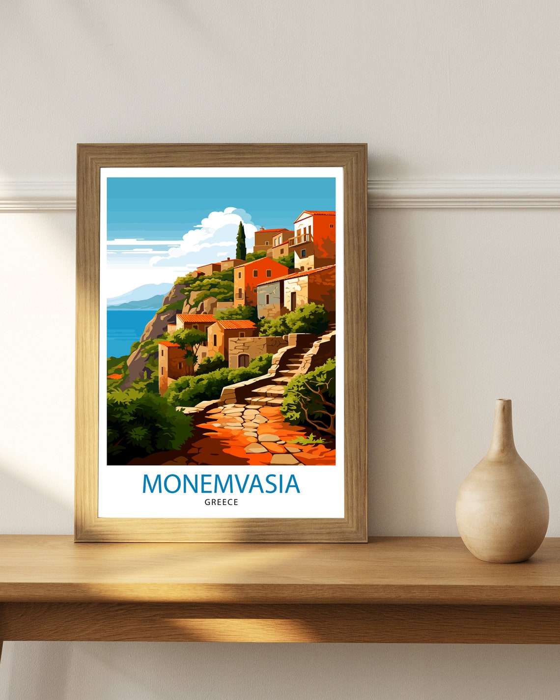Monemvasia Greece Hillside Village Coastal Stone Path Poster - Image 2