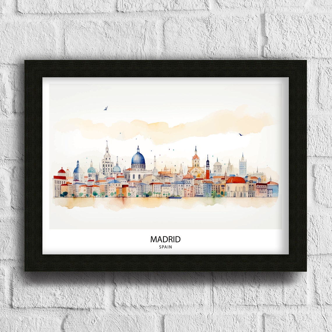 Madrid Spain Watercolor City Skyline Soft Domes Travel Poster - Image 3